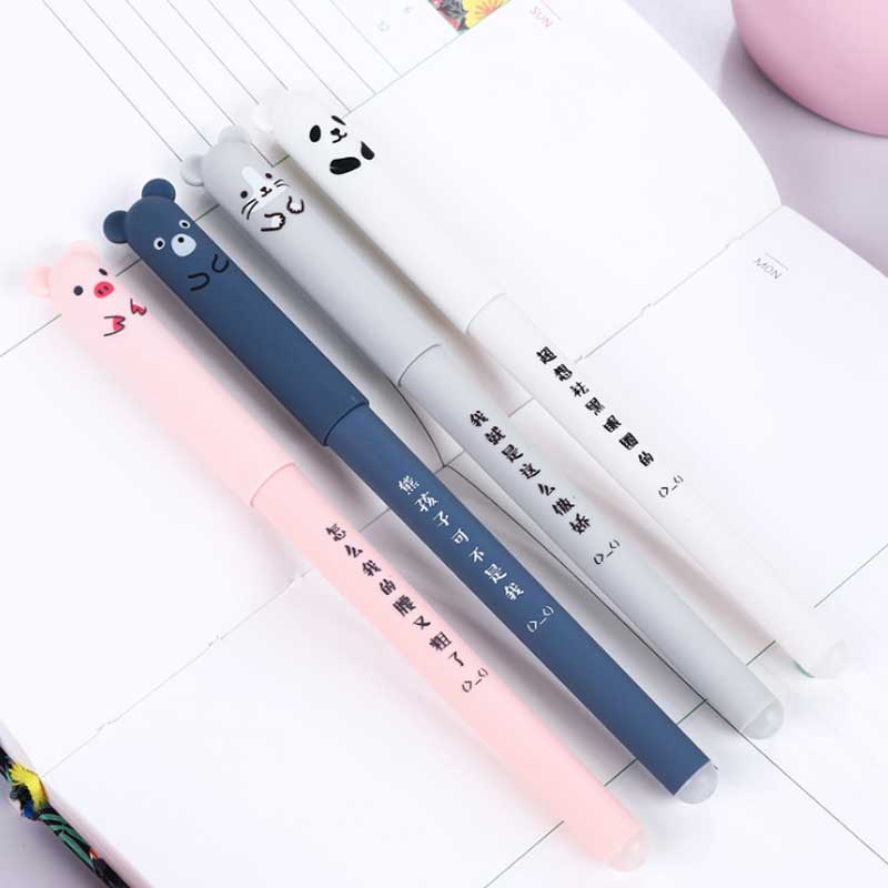 Cute Bear Animal Erasable Gel Pen For School Black and Blue ink Pen Kissbuty Stationery Writing Washable Handle Pens Animals Pens