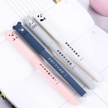 Cute Bear Animal Erasable Gel Pen For School Black and Blue ink Pen Kissbuty Stationery Writing Washable Handle Pens Animals Pens