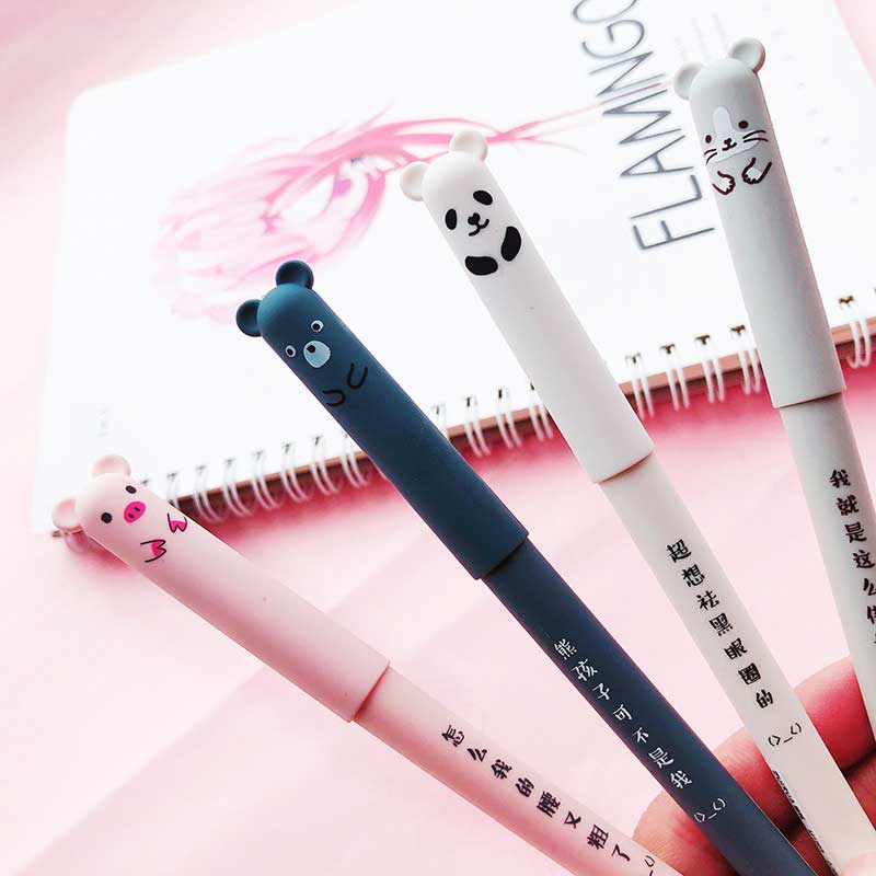Cute Bear Animal Erasable Gel Pen For School Black and Blue ink Pen Kissbuty Stationery Writing Washable Handle Pens Animals Pens