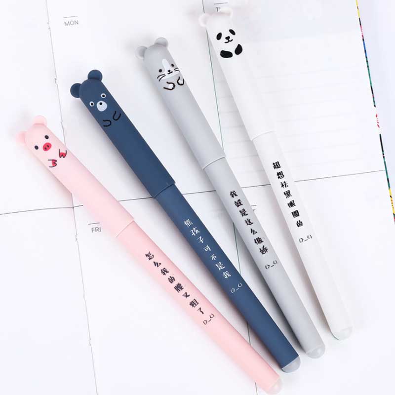 Cute Bear Animal Erasable Gel Pen For School Black and Blue ink Pen Kissbuty Stationery Writing Washable Handle Pens Animals Pens