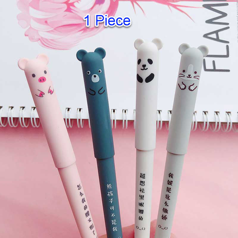 Cute Bear Animal Erasable Gel Pen For School Black and Blue ink Pen Kissbuty Stationery Writing Washable Handle Pens Animals Pens