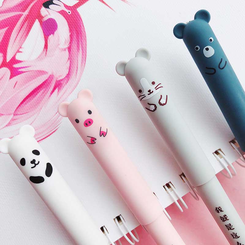 Cute Bear Animal Erasable Gel Pen For School Black and Blue ink Pen Kissbuty Stationery Writing Washable Handle Pens Animals Pens