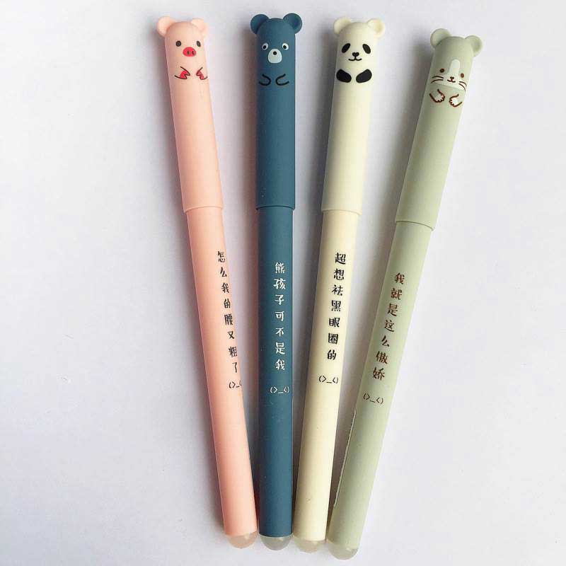 Cute Bear Animal Erasable Gel Pen For School Black and Blue ink Pen Kissbuty Stationery Writing Washable Handle Pens Animals Pens