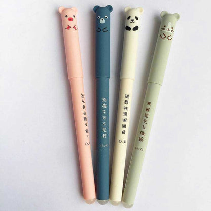 Cute Bear Animal Erasable Gel Pen For School Black and Blue ink Pen Kissbuty Stationery Writing Washable Handle Pens Animals Pens