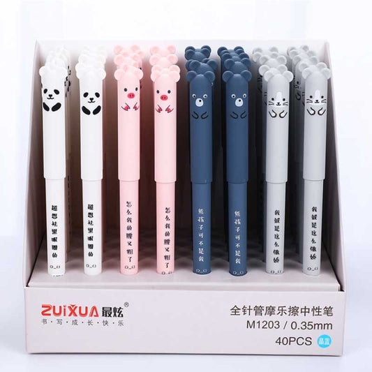 Cute Bear Animal Erasable Gel Pen For School Black and Blue ink Pen Kissbuty Stationery Writing Washable Handle Pens Animals Pens