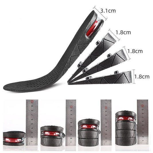 Height Increase Shoe Insoles Invisible Heel Lift Pads Adjustable 3 to 11 CM PVC Cushion Shock Absorbing Inserts for Men Women Lightweight Comfortable Height Booster