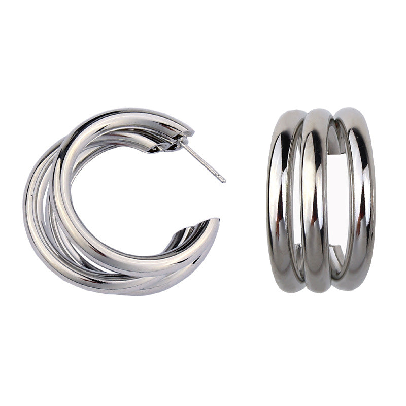 Hoops Earrings Round Circle Rings Earrings For Girls Minimalist Thick Tube Zinc Alloy Trendy Hiphop Rock