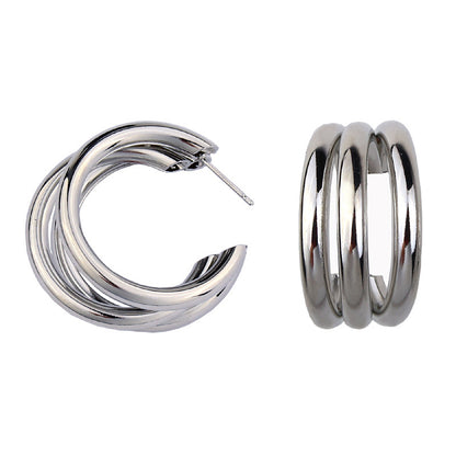 Hoops Earrings Round Circle Rings Earrings For Girls Minimalist Thick Tube Zinc Alloy Trendy Hiphop Rock