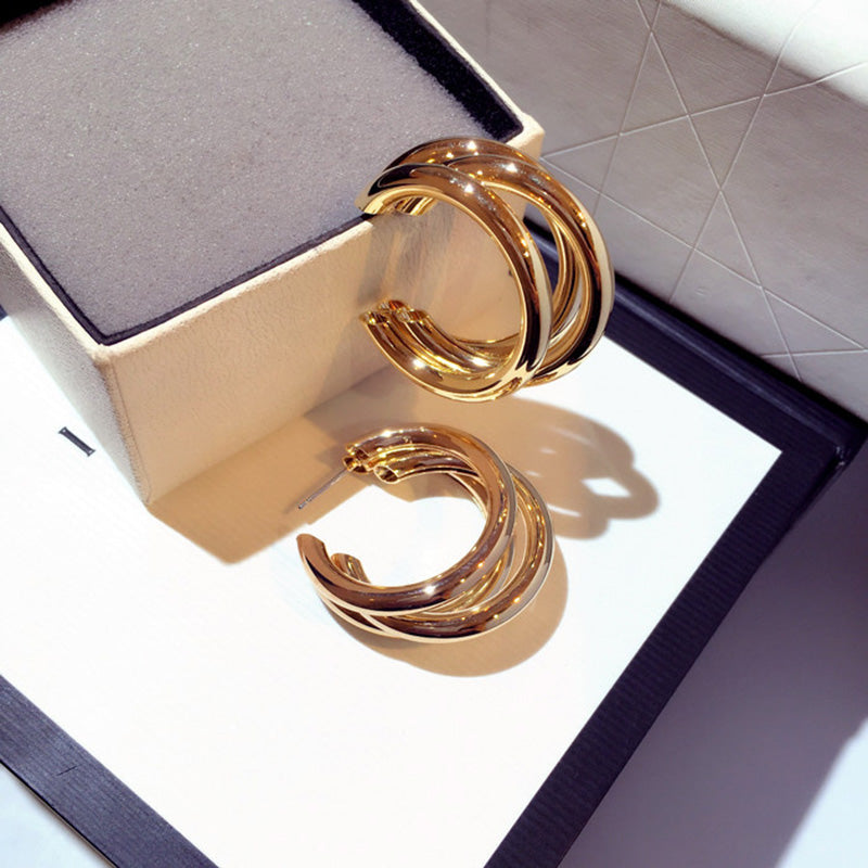 Hoops Earrings Round Circle Rings Earrings For Girls Minimalist Thick Tube Zinc Alloy Trendy Hiphop Rock