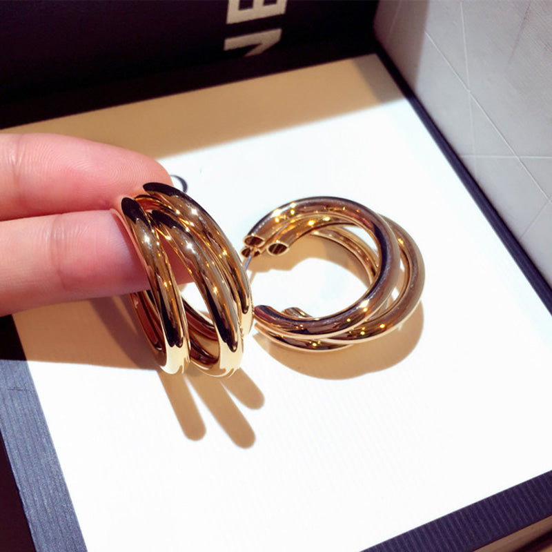 Hoops Earrings Round Circle Rings Earrings For Girls Minimalist Thick Tube Zinc Alloy Trendy Hiphop Rock