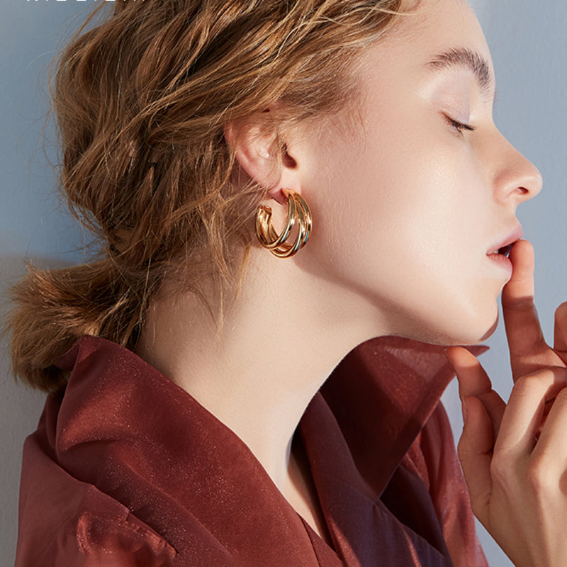 Hoops Earrings Round Circle Rings Earrings For Girls Minimalist Thick Tube Zinc Alloy Trendy Hiphop Rock