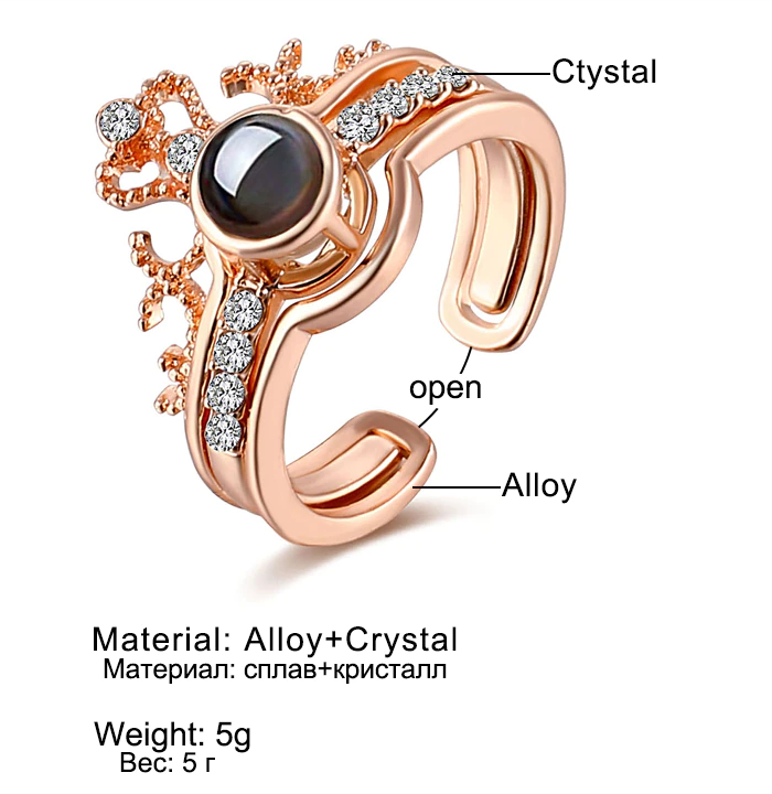 Love Ring for Girls I Love You 100 Languages Luxury Female Bridal Wedding Ring Set Fashion Projection Ring Love Romantic Memory Lovers Ring Silver-3
