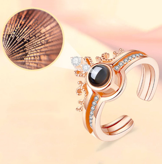 Love Ring for Girls I Love You 100 Languages Luxury Female Bridal Wedding Ring Set Fashion Projection Ring Love Romantic Memory Lovers Ring Silver-3