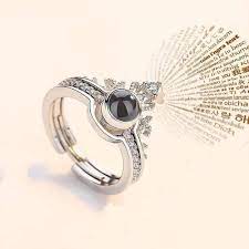 Love Ring for Girls I Love You 100 Languages Luxury Female Bridal Wedding Ring Set Fashion Projection Ring Love Romantic Memory Lovers Ring Silver-3