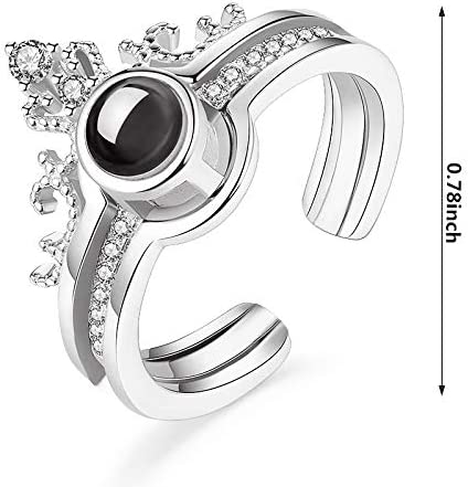 Love Ring for Girls I Love You 100 Languages Luxury Female Bridal Wedding Ring Set Fashion Projection Ring Love Romantic Memory Lovers Ring Silver-3
