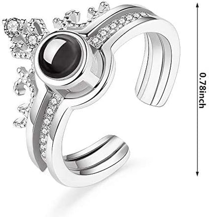 Love Ring for Girls I Love You 100 Languages Luxury Female Bridal Wedding Ring Set Fashion Projection Ring Love Romantic Memory Lovers Ring Silver-3