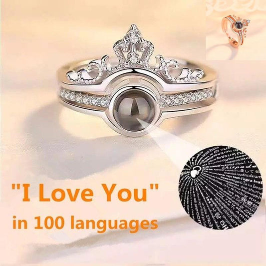 Love Ring for Girls I Love You 100 Languages Luxury Female Bridal Wedding Ring Set Fashion Projection Ring Love Romantic Memory Lovers Ring Silver-3