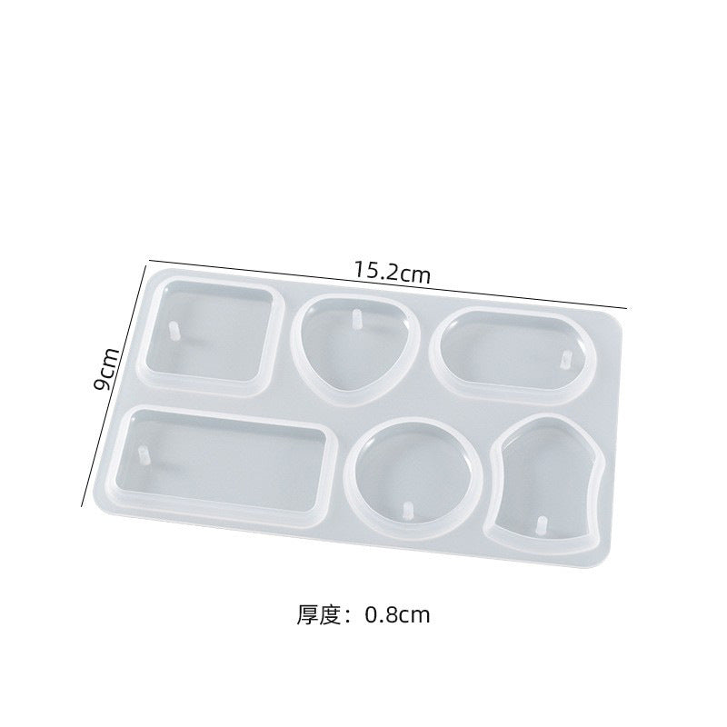 6 in 1 Keychain Molds Rectangular Circle Pentagon Shapes Tag Pendant Silicone Mold Crystal Glue Drop Diy Double Hole Sand Earring Keychain
