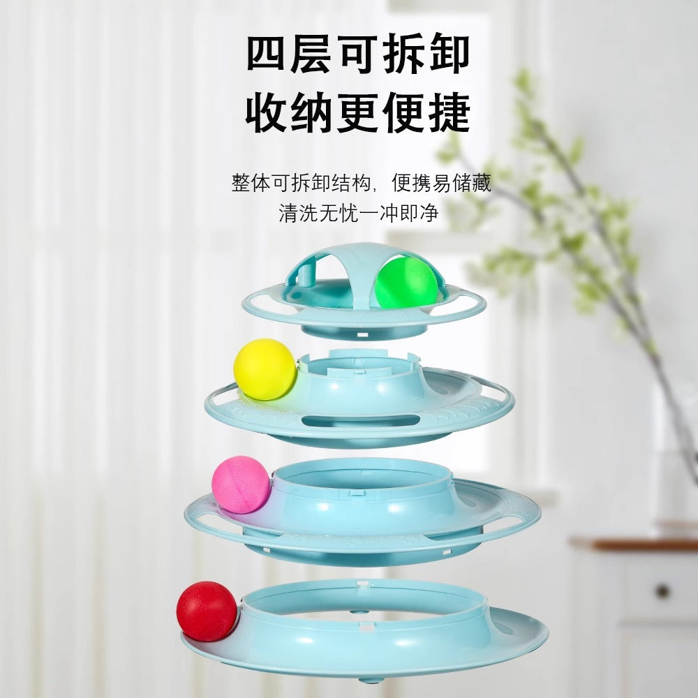 Four Layers with Balls Cat Turntable Toy Self Pleasure and Boredom Relief Track Ball Cats Teasing Artifact Cat Tower Toy
