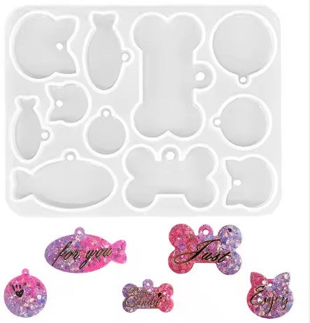 Pet Hanging Pendant Silicone Mold Fish & Dog Bone DIY Epoxy Resin Mold