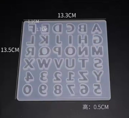 Transparent silicone mold with letters and numbers on a black background