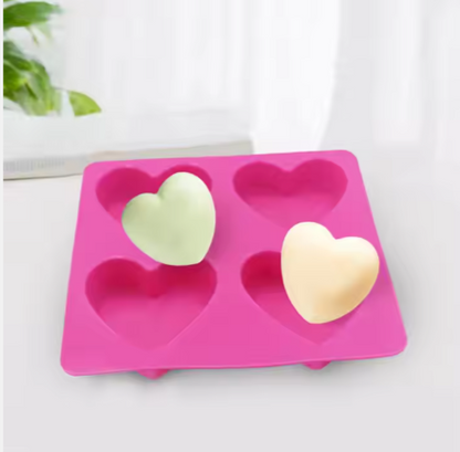 4 Cavity 3D Heart Silicone Mold for Cake & Soap