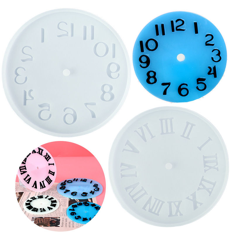 Wall Clock Mold Round Roman Arabic Numerals Clocks Epoxy Resin Casting Silicone Molds DIY Art Craft for Home Wall Decoration