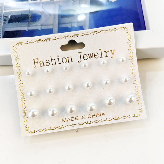 Korean Style White Pearl Earrings – 9 Pairs
