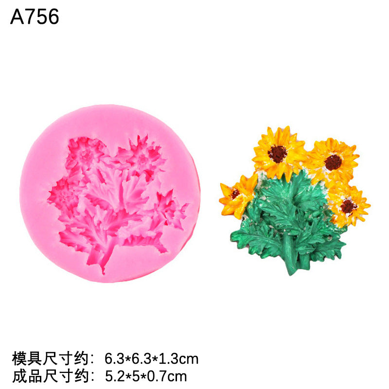 Daisy Flower with Leaves Silicone Mold