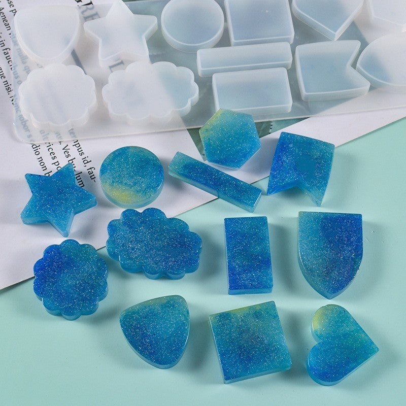 12 in 1 Shapes Pendant Silicone Mold Star Round Rectangular Heart Crystal Glue Drop Earring Keychain Resin Craft