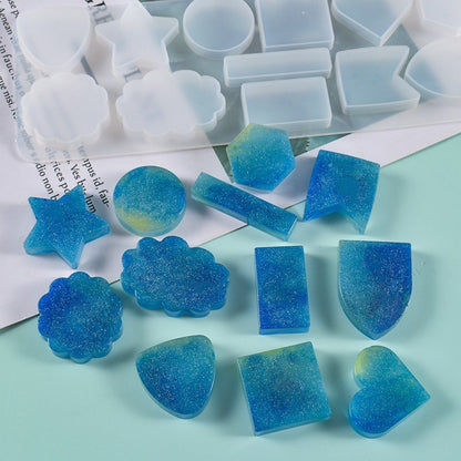 12 in 1 Shapes Pendant Silicone Mold Star Round Rectangular Heart Crystal Glue Drop Earring Keychain Resin Craft