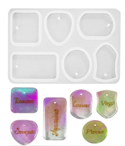 6 in 1 Keychain Molds Rectangular Circle Pentagon Shapes Tag Pendant Silicone Mold Crystal Glue Drop Diy Double Hole Sand Earring Keychain