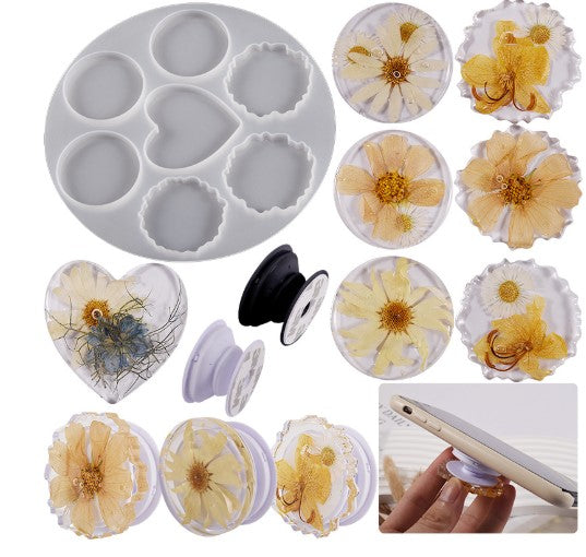 Irregular Round Love Heart 7 in 1 Pop Socket Poopy Mold Bag Mobile Phone Bracket Jewelry Silicone Molds