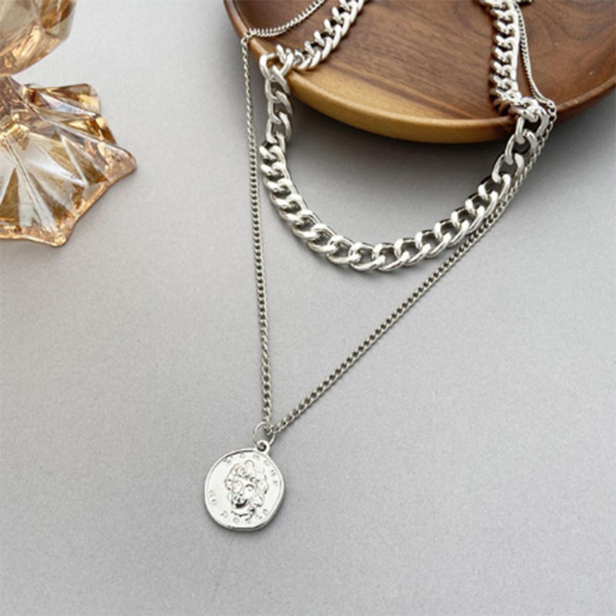 Coin Chain Choker Necklace For Women Multi-layer Gold Silver Color Portrait Chunky Chain Necklaces