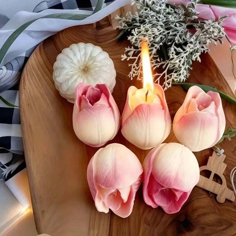 Tulip Mould 3D Rose Candle Molds Silicone Flower Shaped Moulds for Candle Making DIY Resin Crafts Fondant Cake Deco