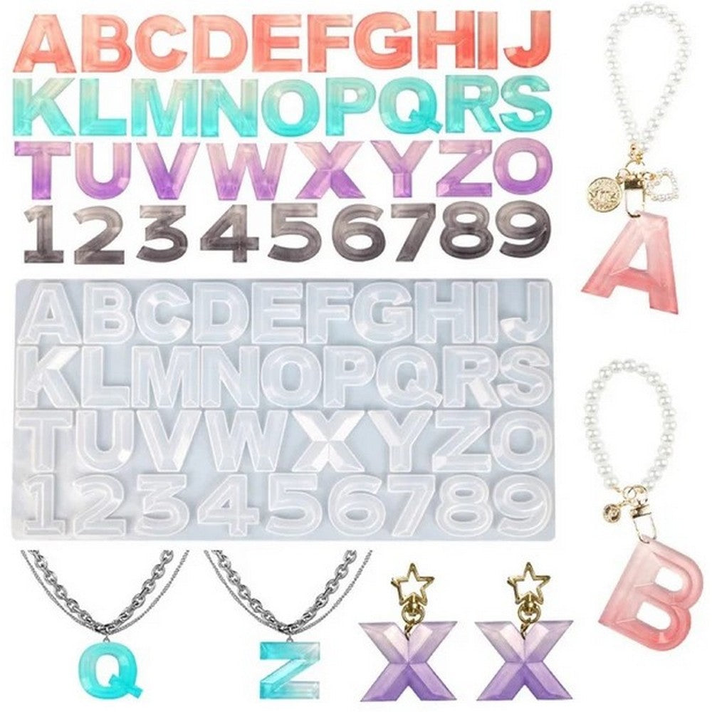 Alphabet and Number Silicone Mold Front and back Letters Numbers Pendant Keychains DIY Craft Jewelry Making Mold 3D Letter Mold A-Z Keychain Mold (With or Without Hole) Different Sizes