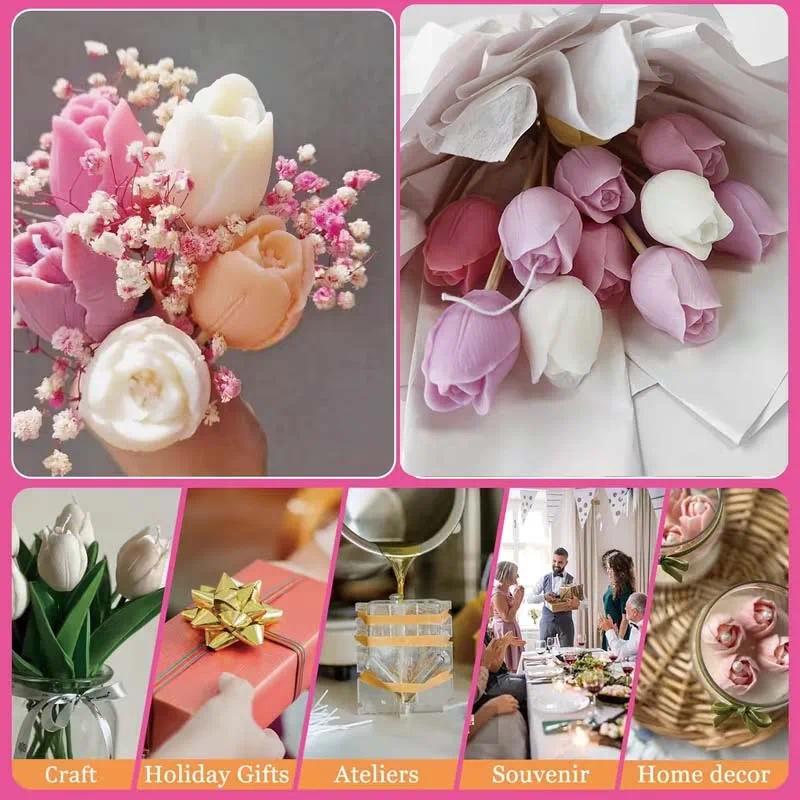Tulip Mould 3D Rose Candle Molds Silicone Flower Shaped Moulds for Candle Making DIY Resin Crafts Fondant Cake Deco