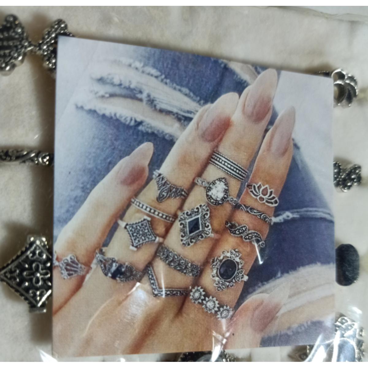 Pack of 15 Antique Rings for Girls, Silver Color Imported Rings designs 15 Pieces rings for women Fashion Jewelry