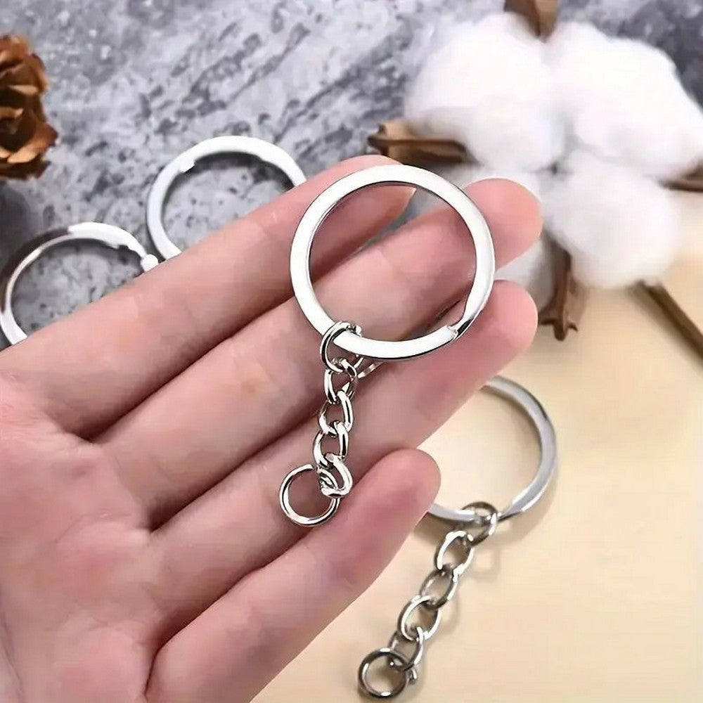 25MM Flat Metal Keychain Rings with Jump Rings Ideal for Resin Art & DIY Keychains