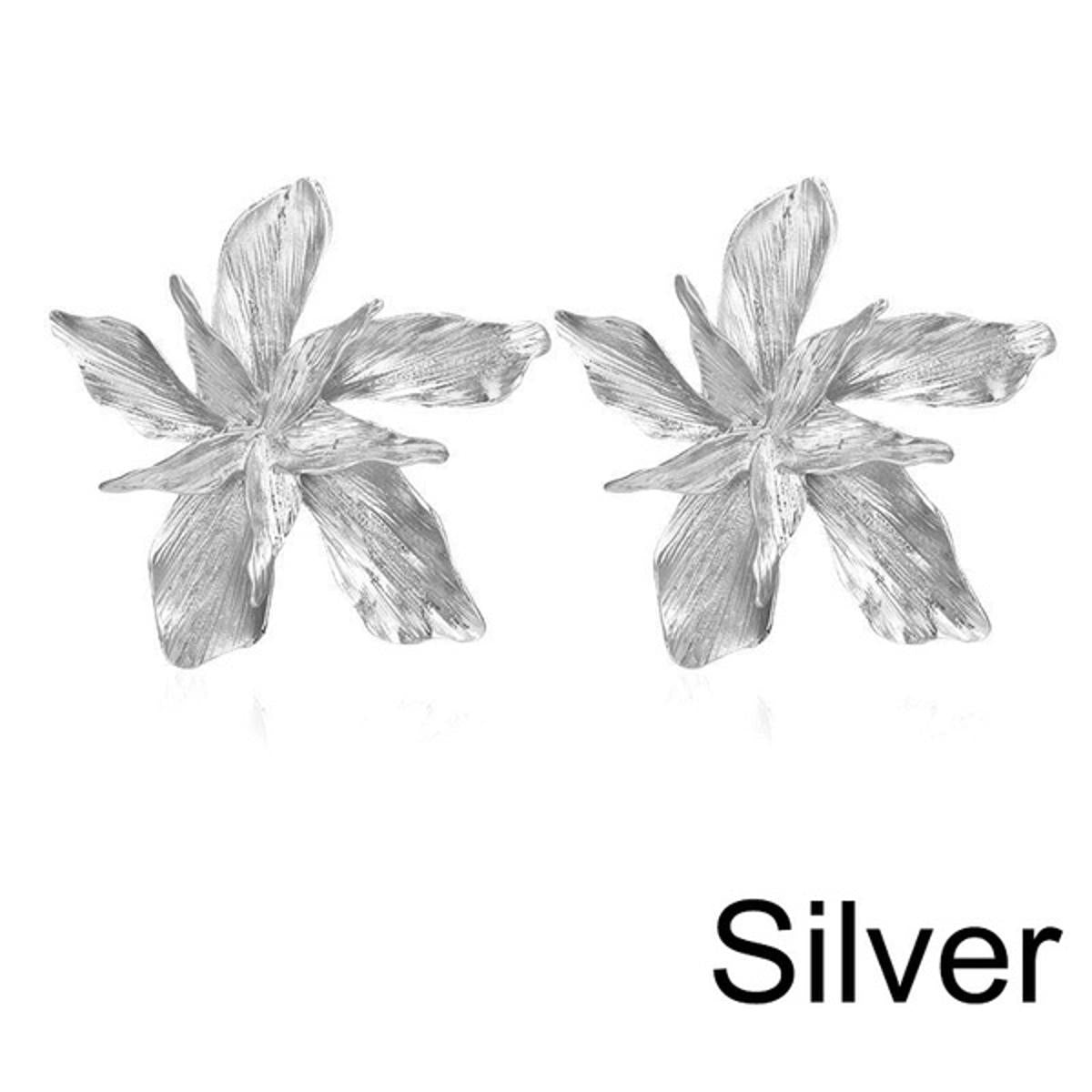 Big Flower Dangle Drop Zinc Alloy Female Stud Earrings For Women Golden Silver Color Ladies Accessories