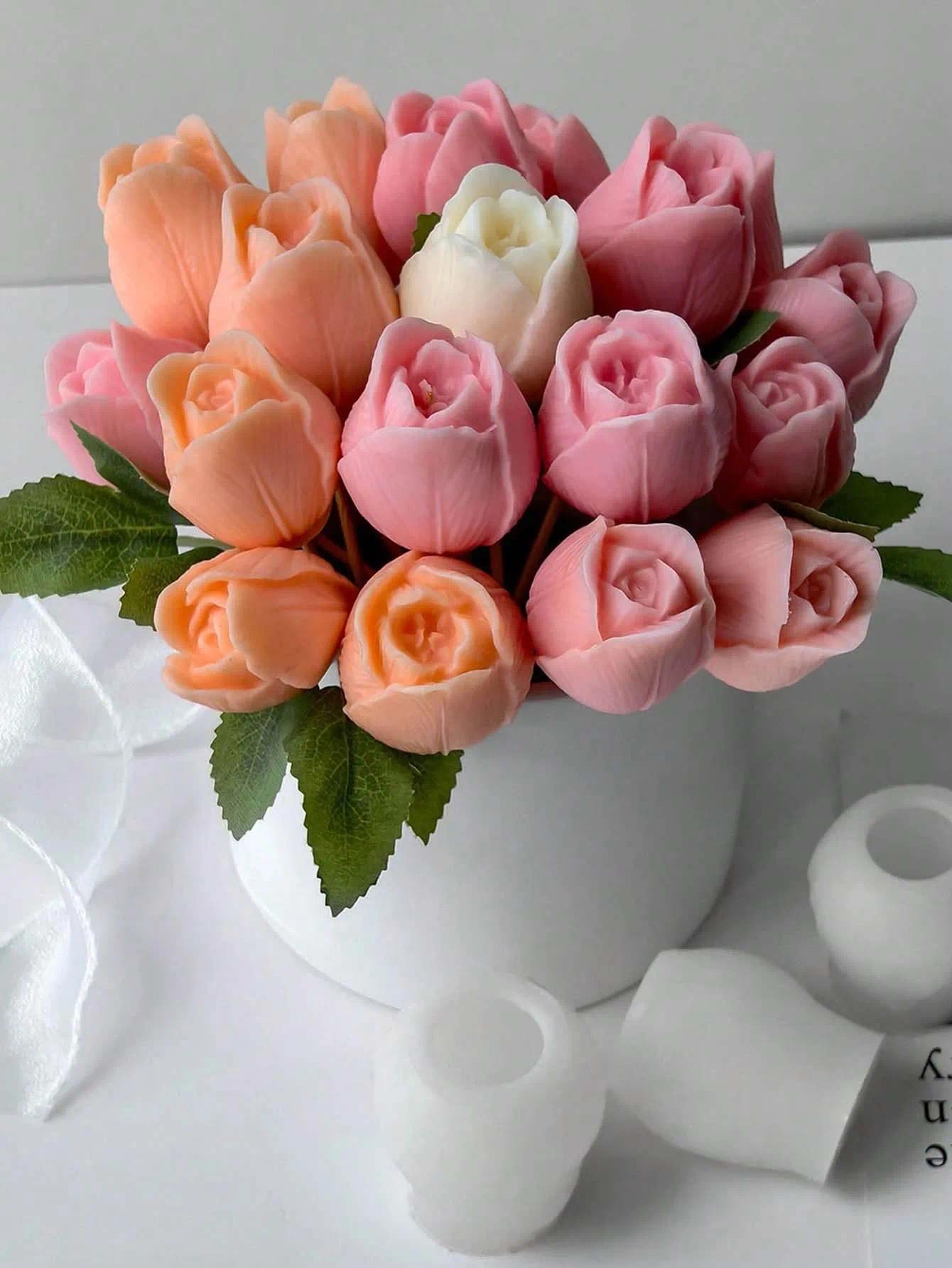 Tulip Mould 3D Rose Candle Molds Silicone Flower Shaped Moulds for Candle Making DIY Resin Crafts Fondant Cake Deco