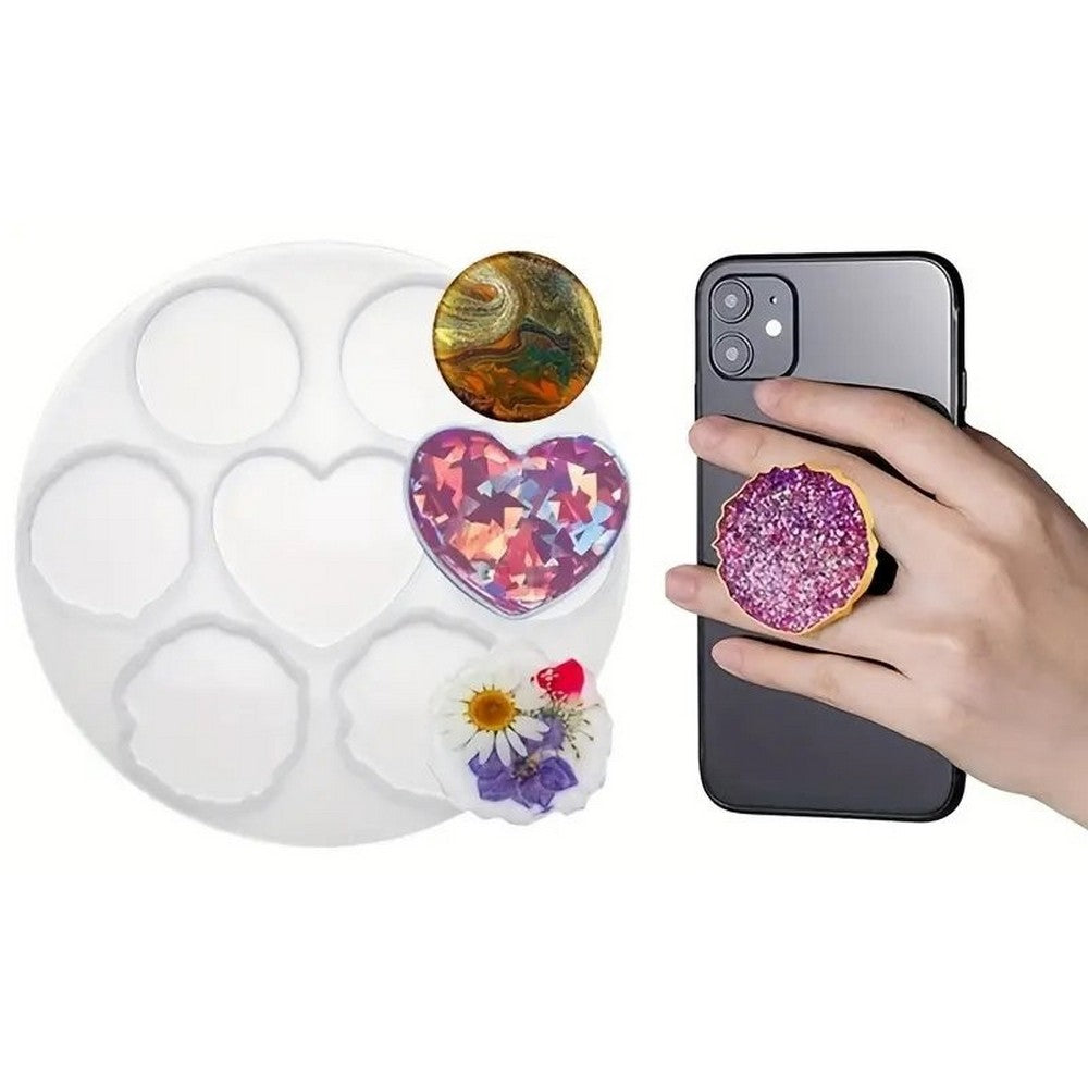 Resin Pop Socket Silicone Mold 6 Inch for DIY Mobile Holder Epoxy Resin Mold for Keychains Jewelry Car Hanging Crafts and Gift Making