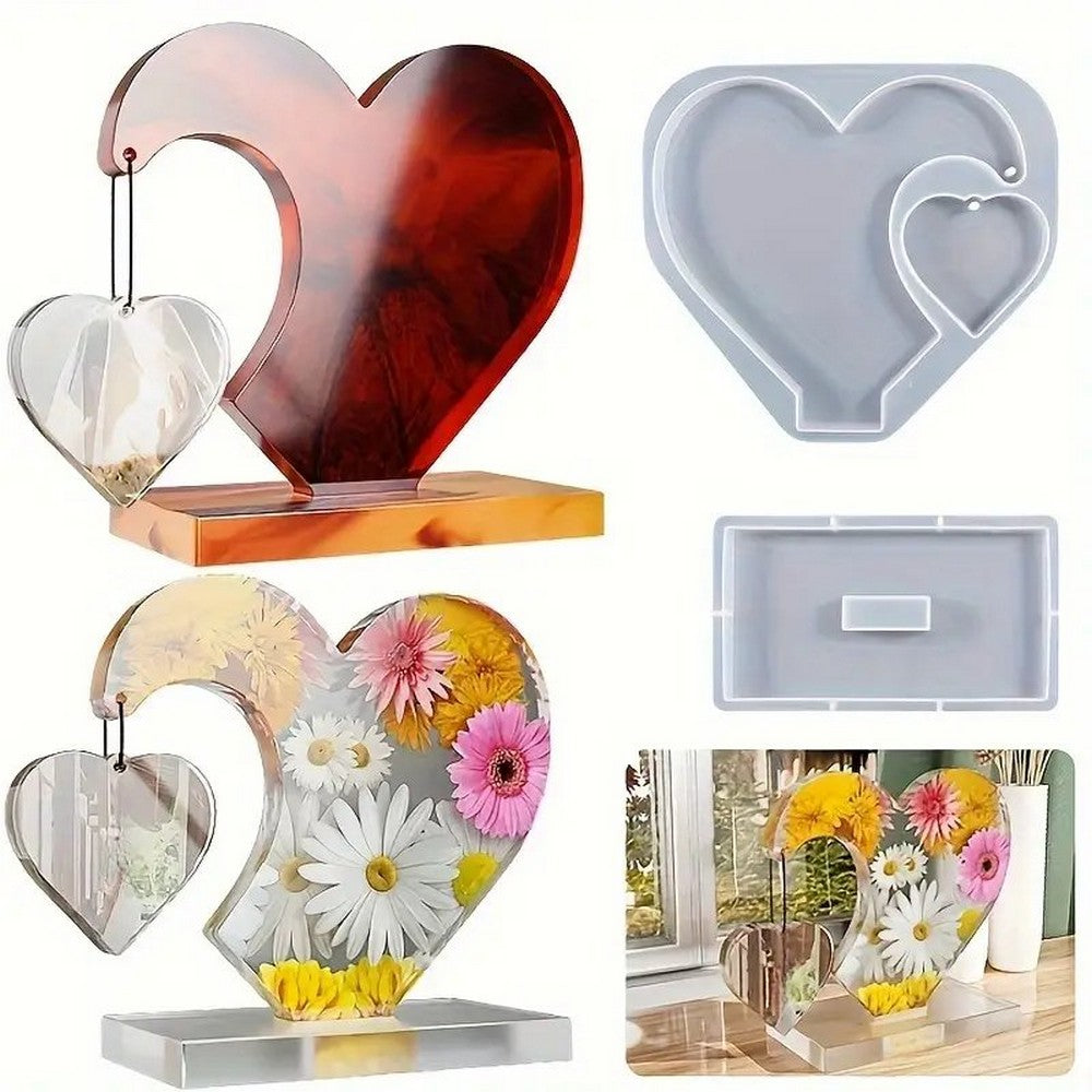 Resin Heart Shape Frame Silicone Mold for DIY Photo Frames Epoxy Resin Craft Mold for Home Decoration Gift Making Wedding Graduation & Valentines Day no chains