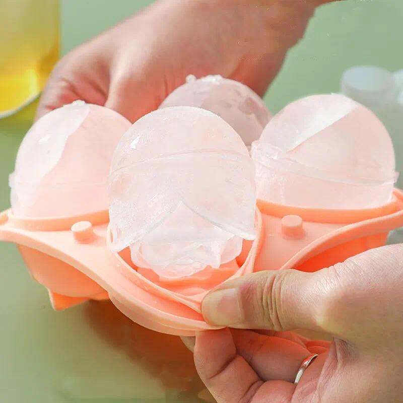 3D Rose Ice Molds 4 Holes Ice Cube Tray Mold Flower Shape Silicone Ice Mold Ice Ball Maker Bar Ice Cube Maker Tool