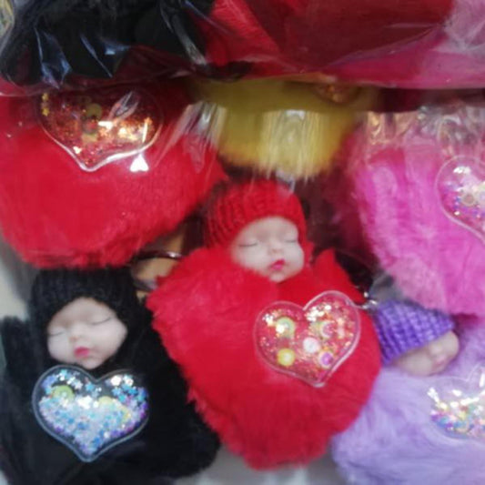 1 PCS Cute Doll Keychain Random Colors Sleeping Baby Doll Pom Pom Keychains For Backpack, Ornaments, Pendants, Mobile Co