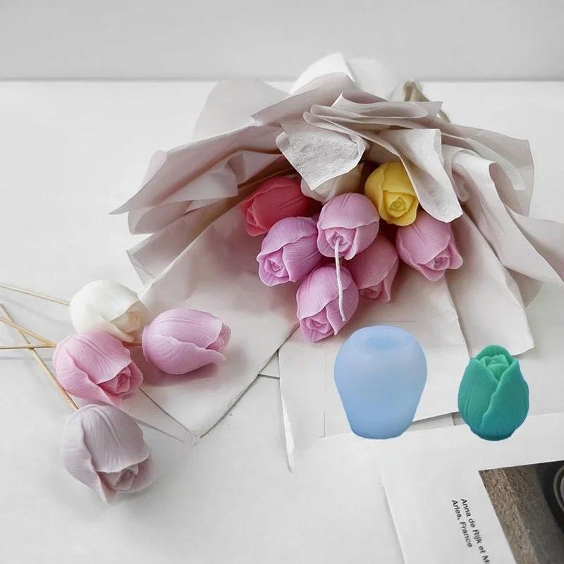 6PC Tulip-Shaped Silicone Molds Flexible Flower Design for Handmade Soaps Candles - Heat-Resistant Crafting Tools