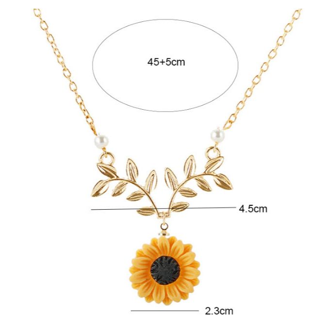 Sunflower Pendant Necklace For Girls Fashion Delicate Creative Imitation Pearl Jewelry Necklace Clothes Chain Accessorie